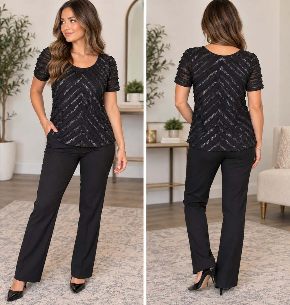 Y2K Evening Glam Black Metallic Ruffle Top Studio Petite PL